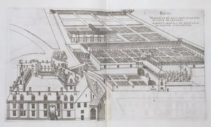 Suljetun puutarhan ja Chateau de Gaillonin suunnitelma Les Plus Belles Bastiments de Francesta, julkaistu 1570-luvulla